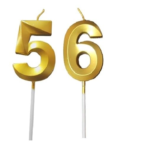 Image of ToyUniverse Number 56 Gold Candle | Fifty Six Number Candle | Number 56 Metallic Gold Candle for Fifty Sixth Birthday,Anniversary, Surprise Party Cake Decoration Candle (Pack of 2,Number 56)