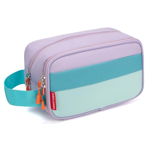 HawLander Kids Toiletry Bag for Travel Small Size for Boys or Girls With Carry Handle (Light Green)