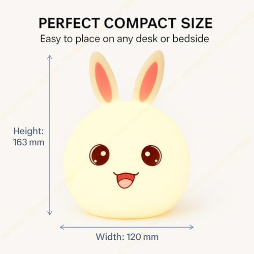 Image of TOYTONIC Silicone Rabbit Night Lamp - Cute LED Animal Light with Touch Sensor & 7-Color Changing, USB Rechargeable Bedside Lamp for Kids Bedroom, Baby Nursery Decor, Birthday & Diwali Gift