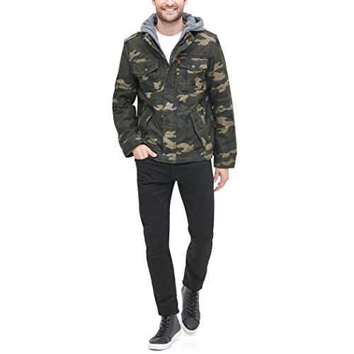 Levi's Men's Washed Cotton Hooded Military Jacket, Camouflage, X-Large #TOP2