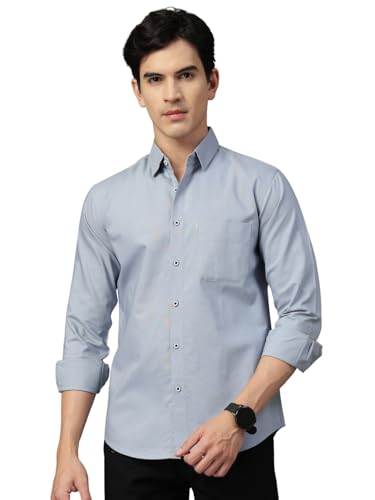 Image of Majestic Man Solid Cotton Casual Shirt - Slim Fit, Full Sleeves, Premium Button Closure