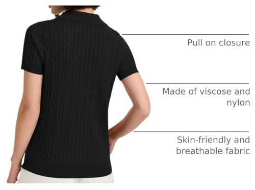 Image of Micoson Womens Short Sleeve Sweater Tops Lapel V Neck Polo Shirts 2026 Summer Cable Knit Loose Blouse Business Casual Outfits