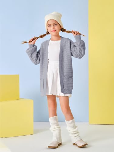 Image of Haloumoning Kids Girls Open Front Cardigan Sweaters Long Sleeve Cable Knit Fashion Clothes with Pockets 5-14 Years