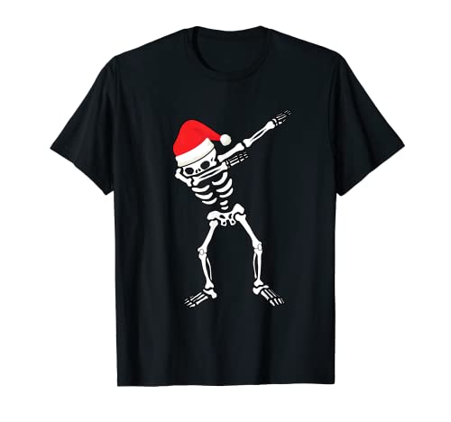 Dabbing Skeleton With Santa Claus Hat T-Shirt Dab Tee Regalo Camiseta