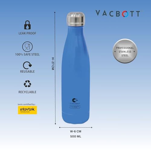 Image of Clay Craft VACBOTT Stark Double Walled 18 Hours Hot and 24 Hours Cold Water Flask Bottle-500ML, 2-Piece(Deep Blue) Leak Proof|Easy to Carry|Gym Bottle|Home|Kitchen|Hiking|Travel Bottle|BIS Certified