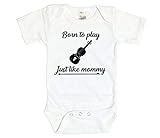 Born to Play Violin Just Like Mommy/Fiddle Bodysuit/Unisex Newborn Outfit (0-3M, White SS)