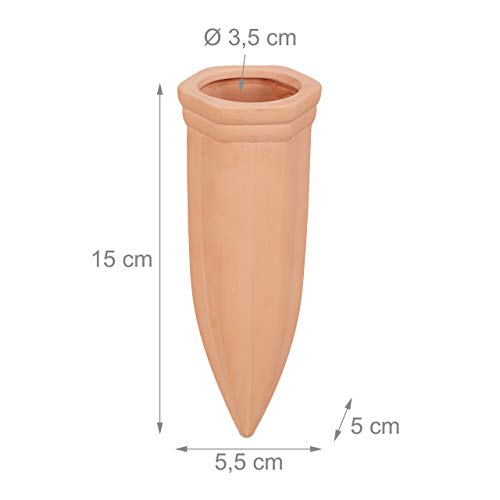 Relaxdays watering spikes, 4x clay plant waterers, self-watering system, use with 1.5 l bottles, 5.5x5x15cm, terracotta - Image 4