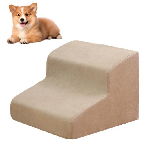 DancJulieペット用階段 猫 犬スロープ階段 犬用ステップ 2段踏み台 3色 35° 緩やかな傾斜 ペット用高密度フォーム ソフトクッション付きステップ 安定性 滑り止め カバー取り外し可能 洗える 猫用 小型犬 室内犬 高齢犬 (カーキ)