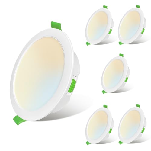 Sweier Luminarios Empotrados Ultradelgados 7W Regulables - 3 Colores Ajustables (3000K/4000K/6000K) - Impermeable IP44 para Baño, Cocina y Salón - Pack de 6