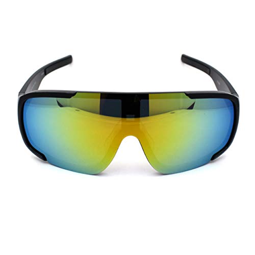 Mens Exposed Mirrored Lens Racer Shield Plastic Sport Sunglasses