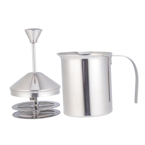 FELTECHELECTR Stainless Steel Manual Milk Frother with Double Layer Filter Frothing Pitcher for Thick Milk for Home and Coffee Shops Heat Resistant Coffee Utensil