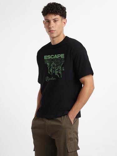Image of Nobero Men's Oversized Graphic T-Shirt for Men | Soft Cotton | Drop Shoulder Relaxed Fit | Printed Casual Tshirt for Men