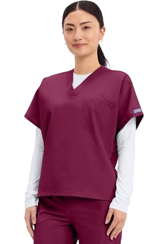 Image of Cherokee Scrubs for Women and Men Unisex V-Neck Tunic Nursing Scrub Top with Chest Pocket, Tuckable Durable Fabric - 4777 | 1 Chest Pocket For Essentials, Traditional Fit, Durable Construction, Comfortable Knit Details, Easy Care, Tuckable Style