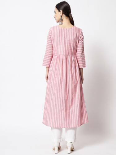Image of Women's Mix Cotton Regular Fit Solid A Line Chambray Long Kurta with Elegant Design | Super Soft Comfortable Tendy Outfit with Fashion Pattern