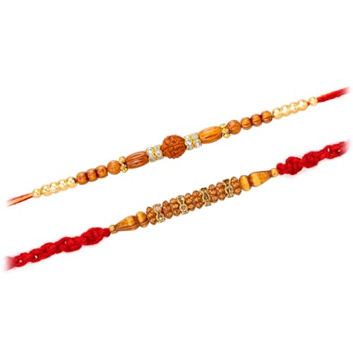 Image of Peora Rakhshabandhan Thread Rakhi for Brother Bhaiya | Kundan Beads & Crystal Studded | Combo Set of 2 | Rakhi Hamper Roli Chawal & Greeting Card