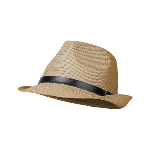 Image of Straw Trilby Fedora Hat for Men Women 1920s Panama Hat Short Brim Summer Beach Sun Hat with Band