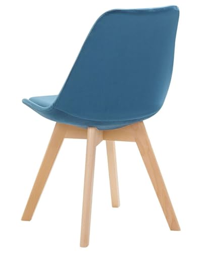 Image of Set of 4 Modern Style Mid Century Modern Dinning Room Cafe Hotel Office Wooden Legs Chair (Full Fabric Blue)