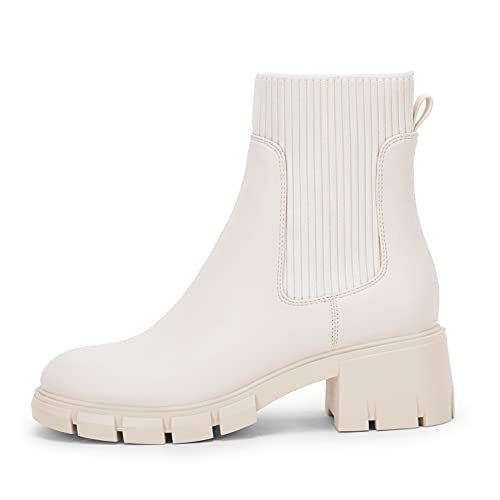 Image of Ruanyu Womens Platform Ankle Boots Elastic Chunky Block Heel Chelsea Booties Lug Sole Non-Slip Combat Shoes