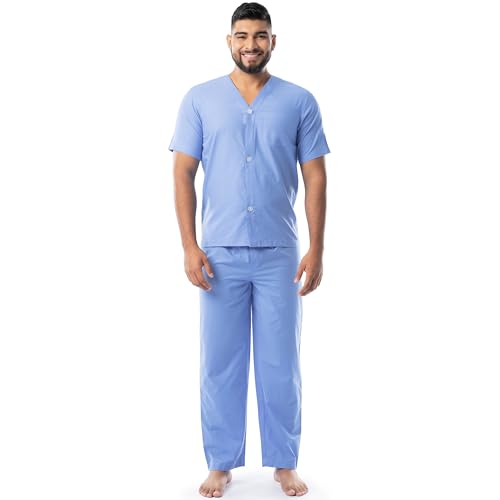 Image of Fruit of the Loom Men's Broadcloth Short Sleeve Top and Long Pants Pajama Set