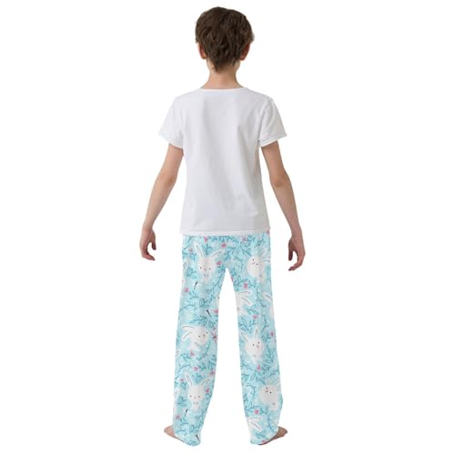 ZZXXB Lovely Bunny Dragonfly Flowers Boys Long Pants Soft Trousers Elastic Waist Kids Lounge Bottoms with Pockets S-XL3