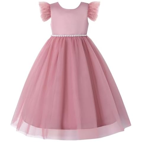 DISAUR Children Dresses for Weddings Pink Dress for Girls Lace Back a-Line Bow Tie Toddler Party Dress 18 Months 2t Cover