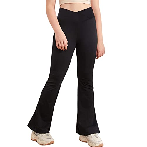 Kids Girls Bootcut Yoga Pants V-Waistband Flared Leggings Wide Leg Bell Bottoms Dance Pants Trousers