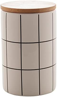 POTICHE DE CERÂMICA C/TAMPA DE BAMBU TURIM BRANCO 10x10x15cm