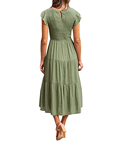 Image of Sexyshine Women's Square Neck Halter Lace Up Criss Cross Maxi Dress Tie Back Sleeveless Smocked Ruched A Line Dress