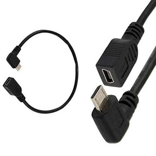 Micro USBケーブル Mini 5Pin (メス) - Micro USB (L型右向オス) 変換アダプタ キコネクタ付き 高速 480Mbpsのデータ転送同期リード 、Micro USB 延長ケーブル 25CM