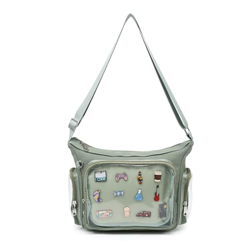 Image of Canvas Ita Bag Crossbody Shoulder Bag Kawaii Purses and Handbags with Anime Pins Display Medium