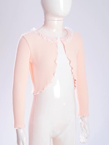 Kids Girls Ballet Dance Wrap Tops Sweater Shrug Coat Long Sleeve Ruffled Trim Open Front Cardigan Dancewear4