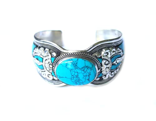 Notched Blue Stabilized-Turquoise Adjustable Cuff Bracelet | Mosaic Jewelry For Men & Women #TOP6