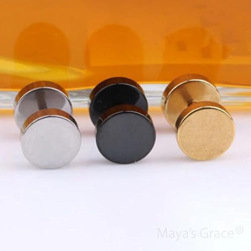 Maya's Grace Round Barbell Dumbbell Flat Back Disc Stud Earrings Unisex4