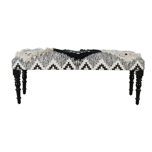 LR Home Scandinavian Diamond Accent Bench, Black/White, 47" W x 16" D x 18" H