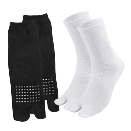 FOMIYES 2 Pairs Non Skid Silicone Toe Socks for Women Mid Calf Toe Separated Socks for Toe Alignment and Comfort