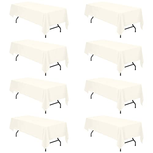 Image of BRILLMAX 8 Pack Ivory Tablecloths 60 x 126 Inch for 8ft Rectangle Tables - 150 GSM Polyester Fabric, 15 inch Standard Drop, Water, Stain & Wrinkle Resistant Cloth Cover for Wedding Banquet Dining Buffet