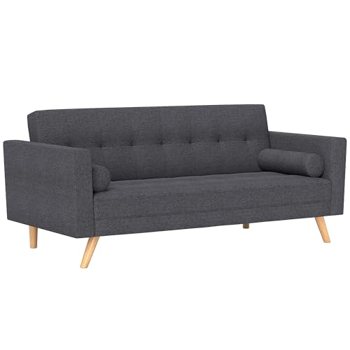 HOMCOM Sofá Cama de 3 Plazas Reclinable Sofá Convertible en Cama con Reposabrazos Tapicería en Tela Patas Elevadas Acolchado Cómodo Carga 300 kg 187x90x86,5 cm Gris