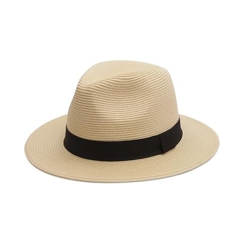 Joywant Abby Straw Sun Hat for Women with UV Protection Wide Brim Wind Lanyard,Travel Foldable Summer Beach Hat Panama Fedora-Beige Cover
