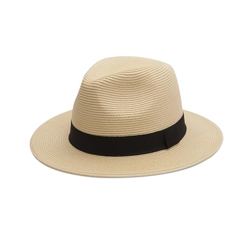 Image of Joywant Womens Straw Fedora Beach Sun Hat, Packable Wide Brim Panama Hat for Women UV UPF50+ Summer Hat
