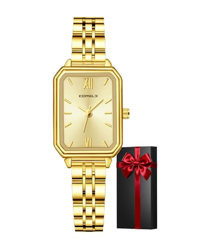 CIVO Montre Femme Acier Inoxydable: Montres Etanche Analogique Quartz pour Femme - Montres Femmes Dorée Rectangulaire Petit - Cadeau Chic pour Femmes
