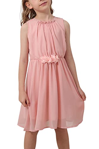 Gorlya Girls Chiffon Flower Elastic Waist A-Line Pleated Midi Tank Dress For 4-14T (Gor1110,Pink,12Y) #TOP29
