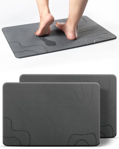 BigBcart Stone Bath Mat - Diatomaceous Earth - Non-Slip, Quick Dry - Absorbent - Durable - Grey - 23.7x15.4 inch - Pack of 2
