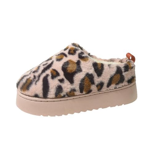 Women Mini Boots Leopard Slippers for Women Platform Slippers Indoor Outdoor Winter House Shoes Faux fur boots
