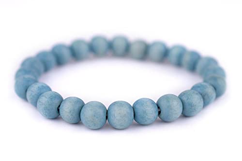TheBeadChest Wood Stretch Bracelet, Light Blue - Stackable Beaded Jewelry, Unisex for Men & Women