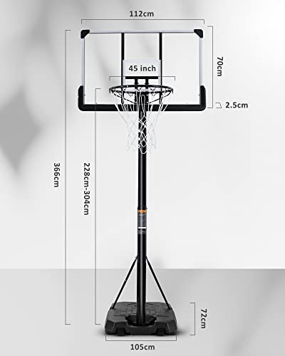 Tragbarer Basketballkorb Transportable Basketballständer mit Rädern Basketballanlage Höhenverstellbar 228-304cm für Indoor Outdoor Sport - Image 3