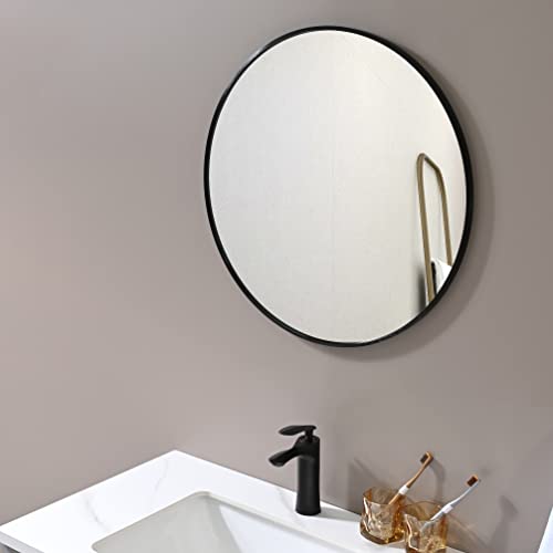 Petushouse Framed Black Round Mirrors 24'', Modern Circle Wall Mirror For Bathroom, Bedroom, Entryway, Living Room, Hanging Mirror Wall Decor #TOP14
