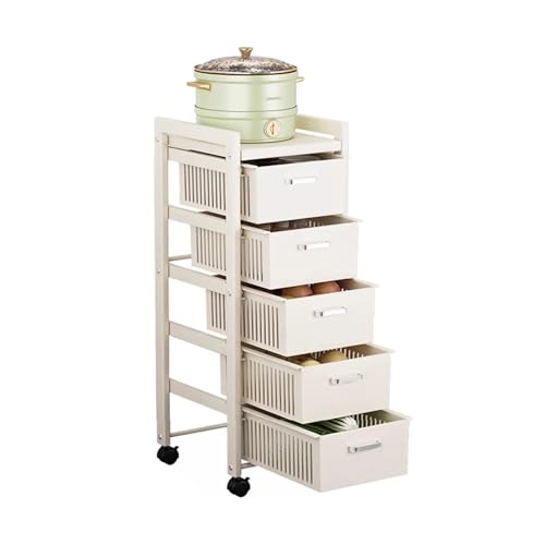 Carrito organizador delgado de acero al carbono con cajón extraíble, 4/5/6 niveles para espacios estrechos, ideal para sala de estar y cocina