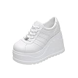 La sécurité d'abord : chaussures compensées pour femme Parfait accord avec l'ingénierie du corps humain, garde votre pied confortable et frais. Fermeture à lacets, design bas.