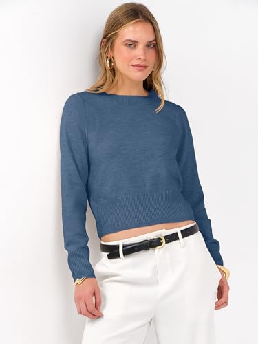 Image of ANRABESS Women's Long Sleeve Sweaters Cropped Crew Neck | Business Casual Tops,Light Weight Comfy Knit,Pullover ShortSweater,Basic Classic,Fall Fashion Winter Layer Clothes