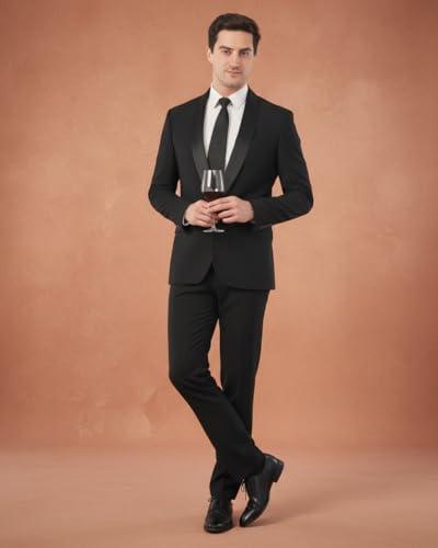 Image of SaintX Men's Premium Tuxedo Casual Blazer | Italian Slim Fit | Fully Lined | Shawl Collar | Stretchable Fabric | Designer Coat | Suitable for All Occasions (JK02)